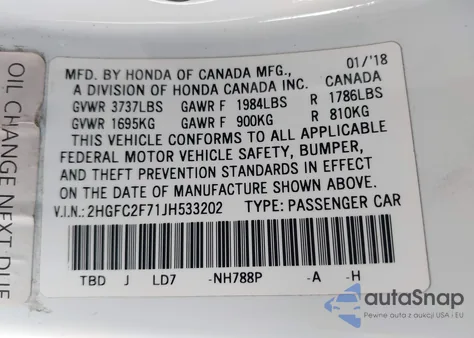 2018 Honda Civic Ex from USA, damaged, VIN 2HGFC2F71JH533202